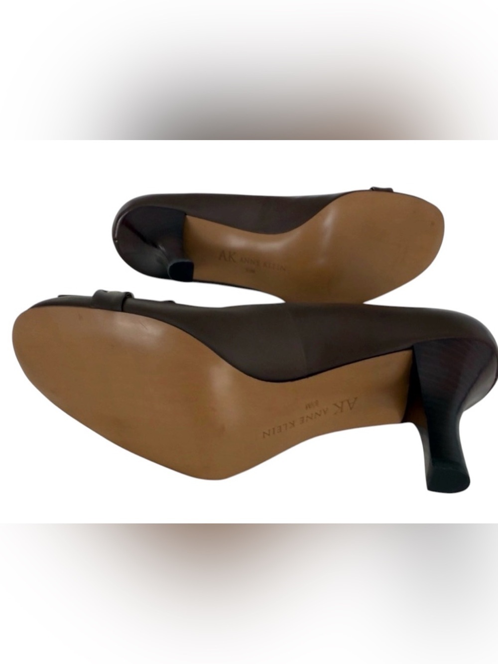 Anne Klein Brown Leather Pumps Size 8.5 Gold Ring Buckle Fringe New Without Box - Picture 10 of 13